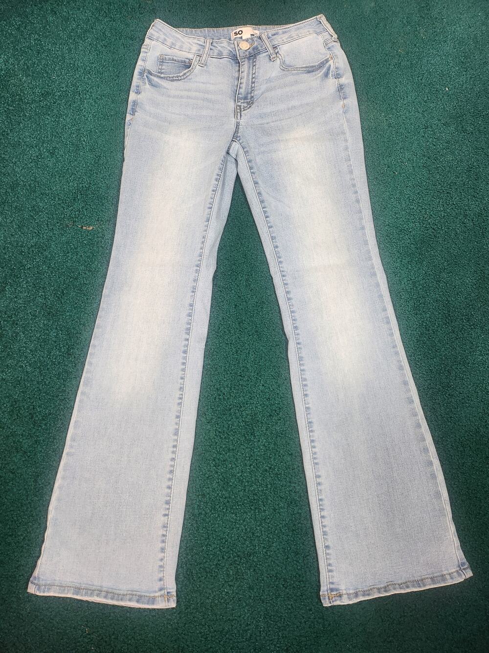 SO Light Blue Low Rise Boot Cut Jeans, Size 5 Like New